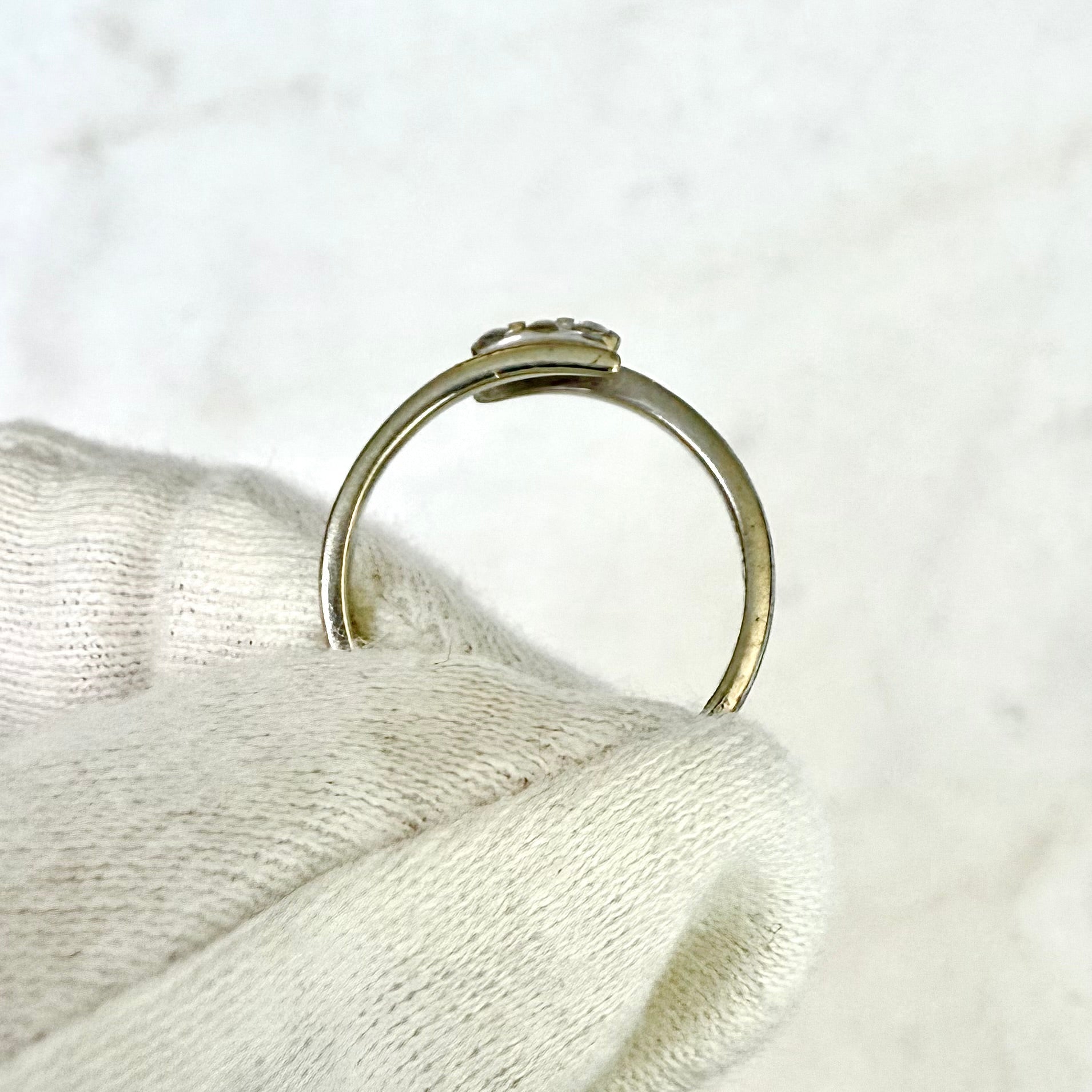 Vintage 14 Karat White Gold Three - Stone Diamond Bypass Ring - WeilJewelry