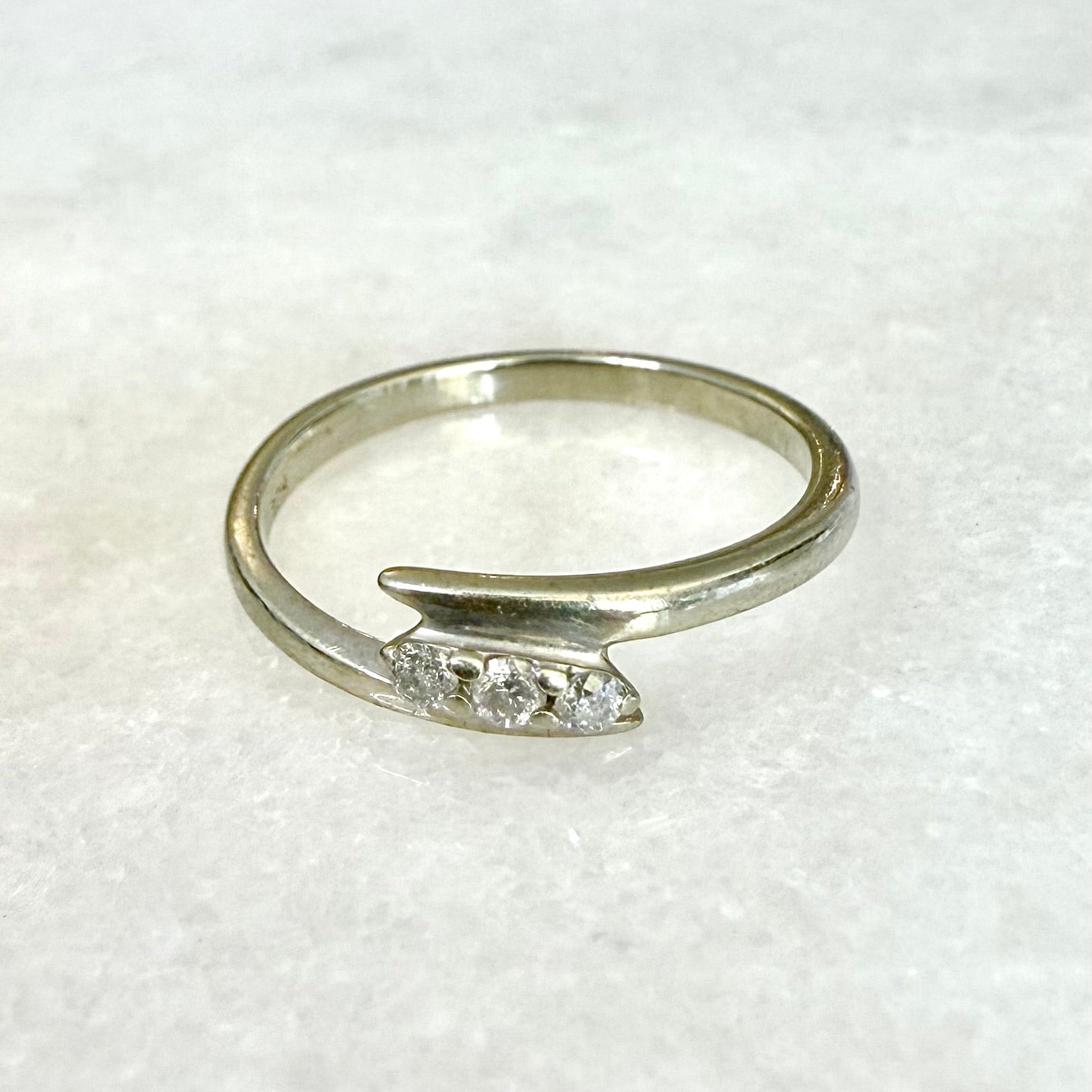 Vintage 14 Karat White Gold Three - Stone Diamond Bypass Ring - WeilJewelry