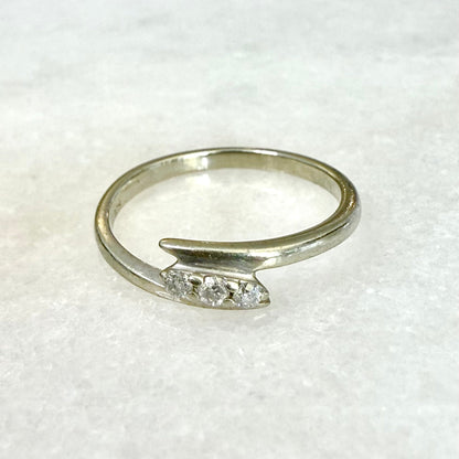 Vintage 14 Karat White Gold Three - Stone Diamond Bypass Ring - WeilJewelry