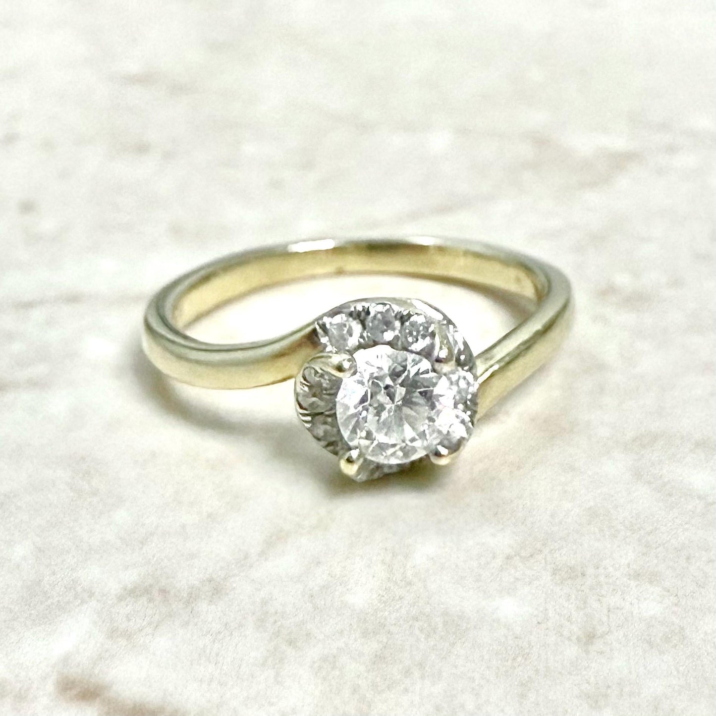 Vintage 14 Karat Yellow Gold 0.42 Carat Natural Diamond Halo Engagement Ring - WeilJewelry