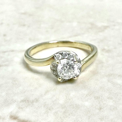 Vintage 14 Karat Yellow Gold 0.42 Carat Natural Diamond Halo Engagement Ring - WeilJewelry