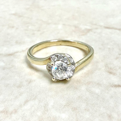 Vintage 14 Karat Yellow Gold 0.42 Carat Natural Diamond Halo Engagement Ring - WeilJewelry