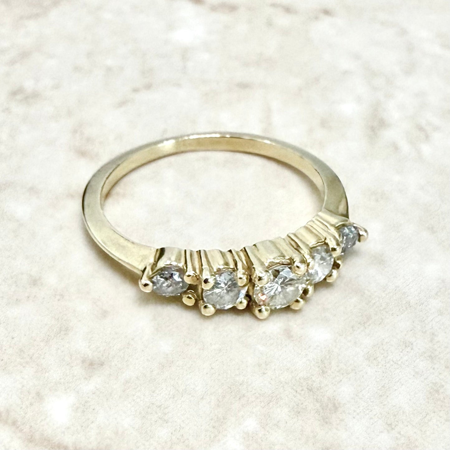 Vintage 14 Karat Yellow Gold 0.55 Carat Graduated 5 - Stone Diamond Ring - WeilJewelry