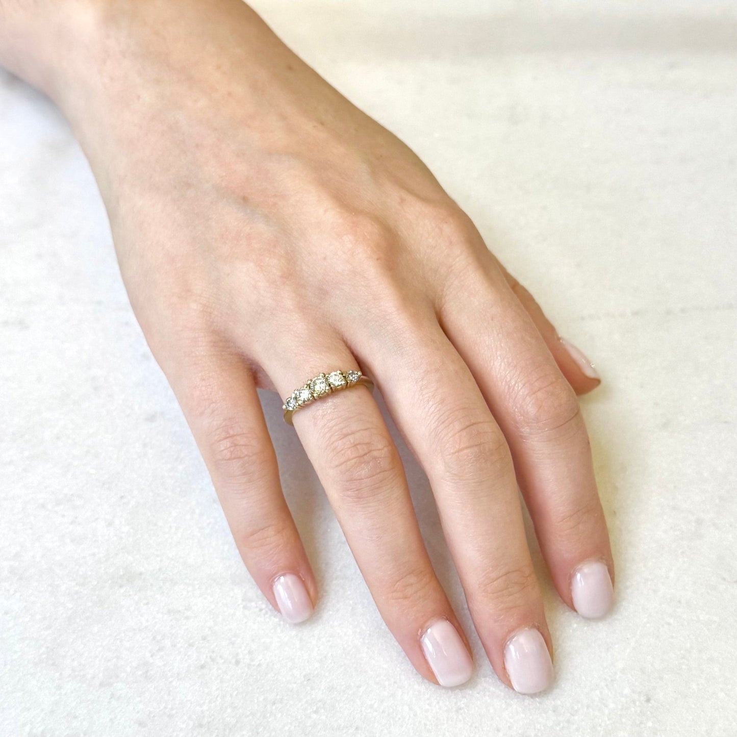 Vintage 14 Karat Yellow Gold 0.55 Carat Graduated 5 - Stone Diamond Ring - WeilJewelry