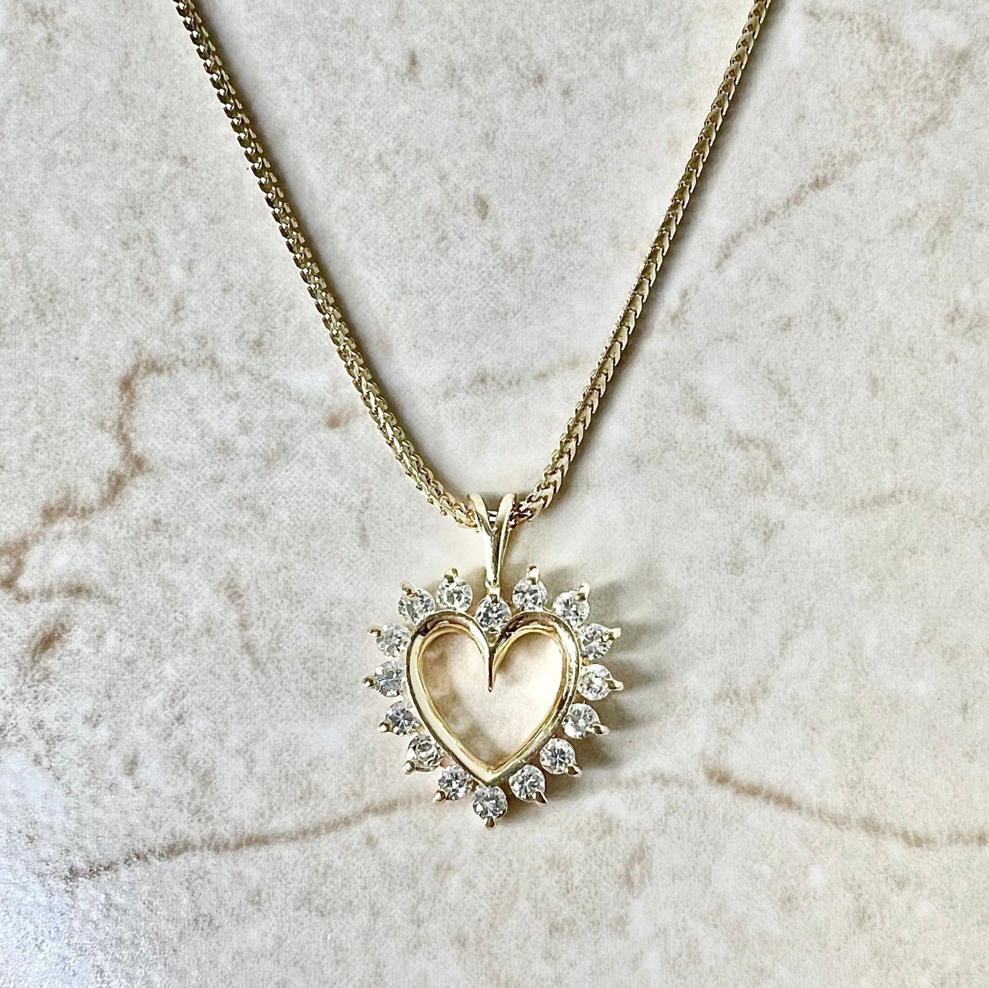 Vintage 14 Karat Yellow Gold 0.75 Carat Diamond Heart Pendant - WeilJewelry