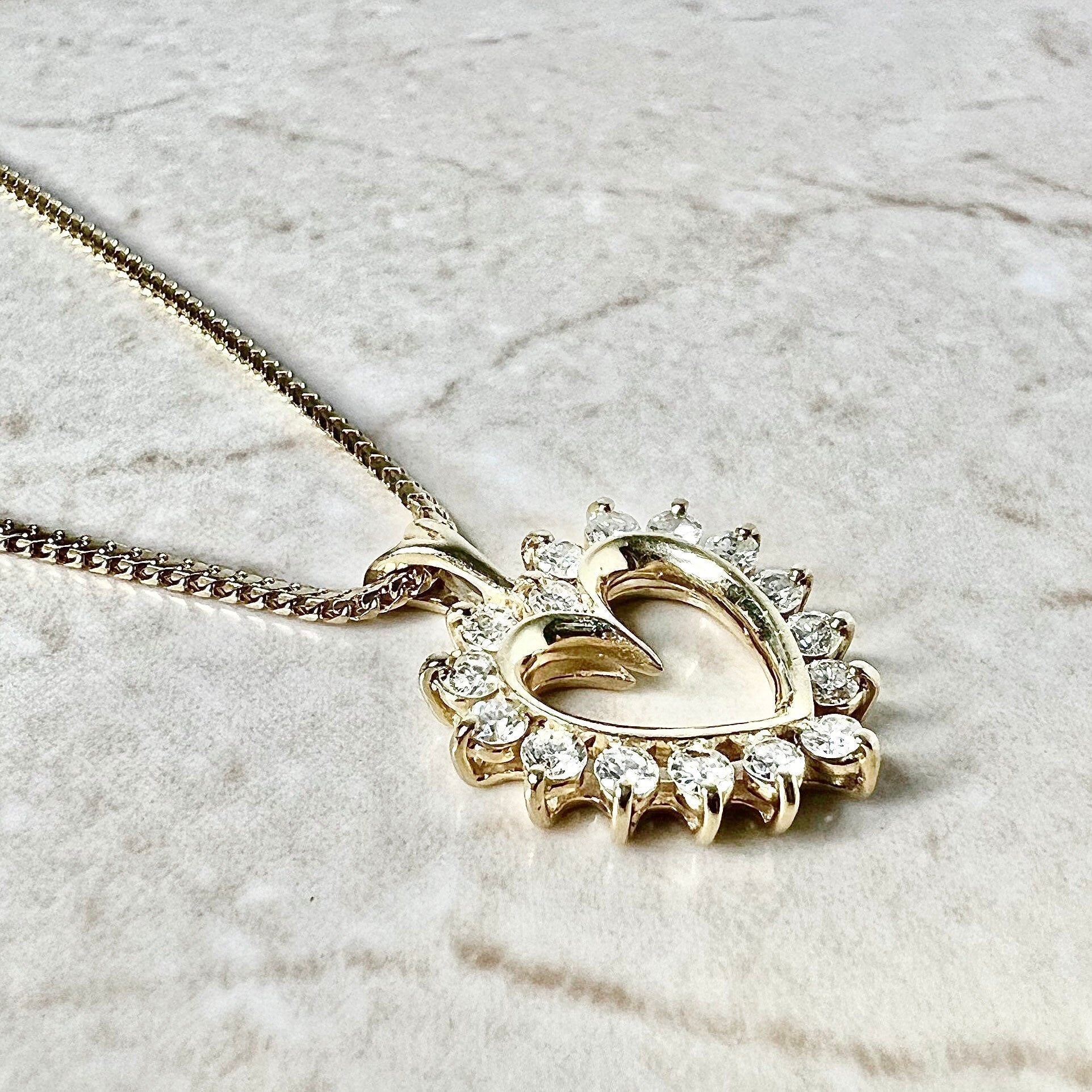 Vintage 14 Karat Yellow Gold 0.75 Carat Diamond Heart Pendant - WeilJewelry