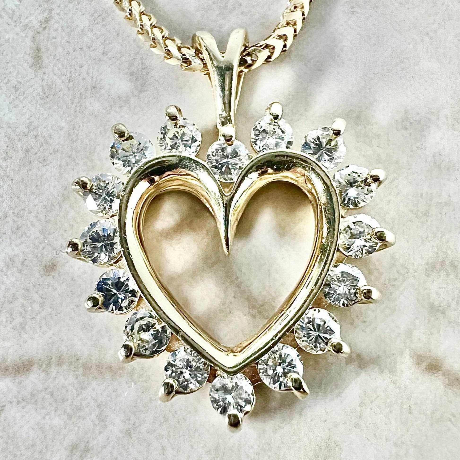 Vintage 14 Karat Yellow Gold 0.75 Carat Diamond Heart Pendant - WeilJewelry