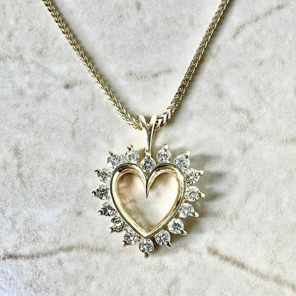 Vintage 14 Karat Yellow Gold 0.75 Carat Diamond Heart Pendant - WeilJewelry