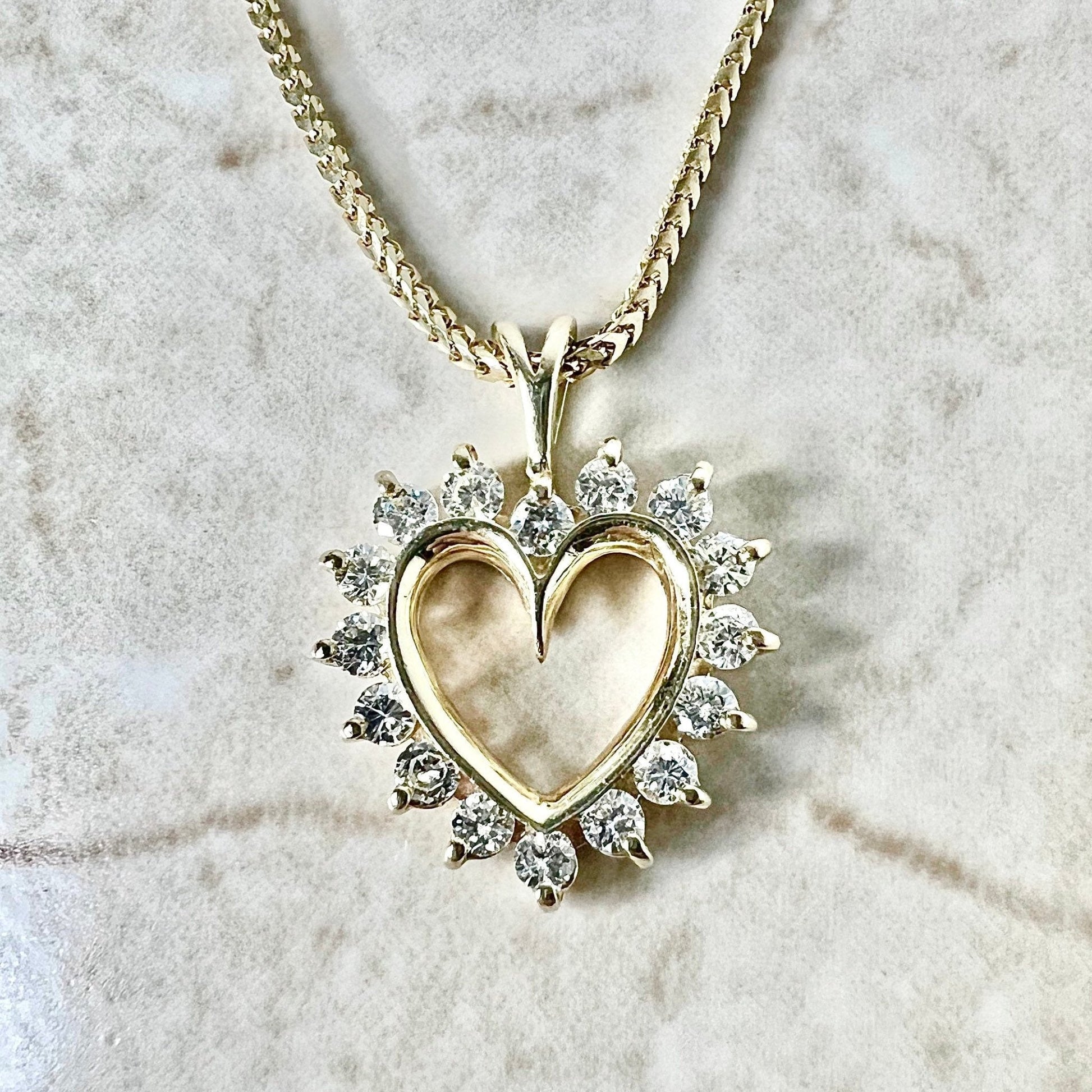 Vintage 14 Karat Yellow Gold 0.75 Carat Diamond Heart Pendant - WeilJewelry