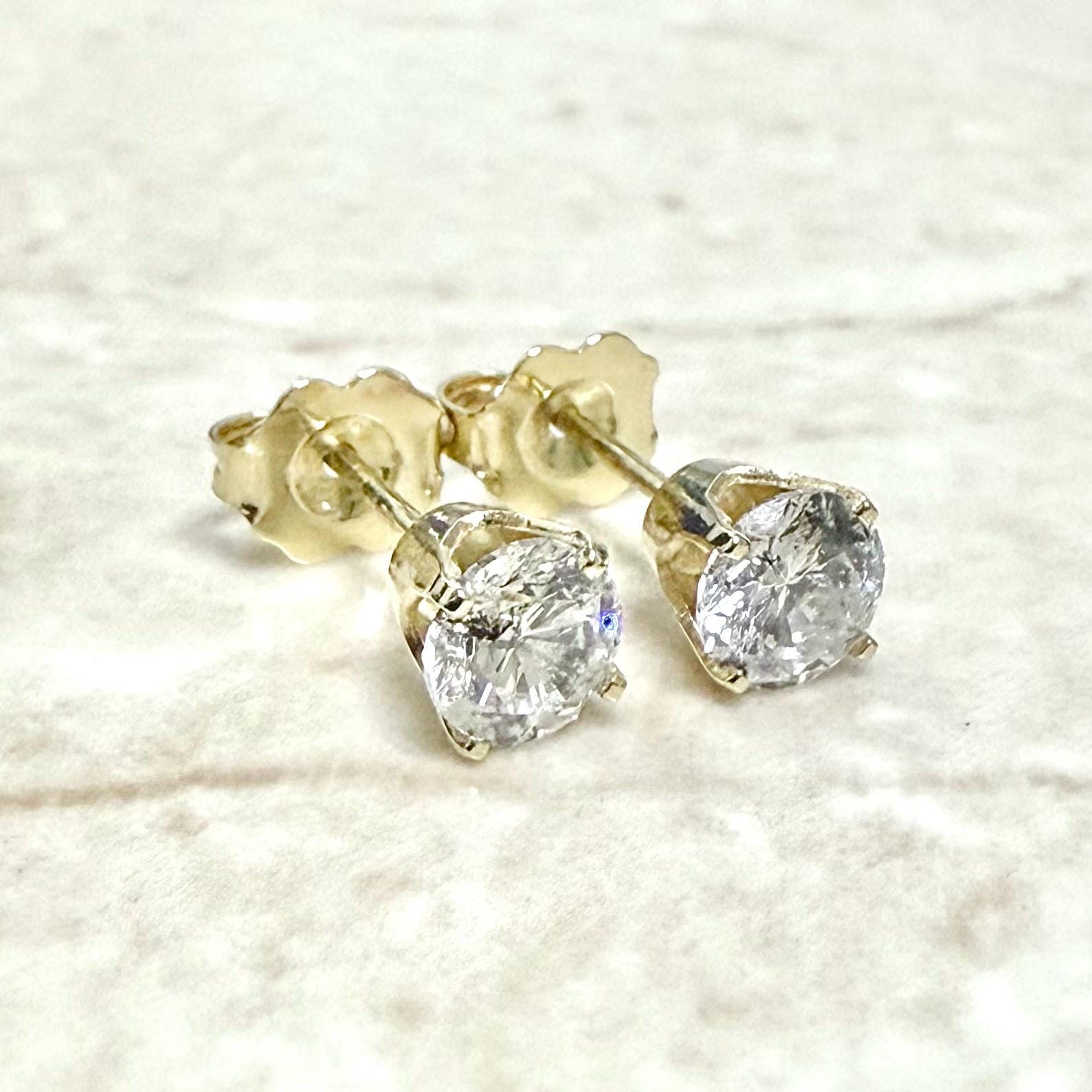 Vintage 14 Karat Yellow Gold 1 CTTW Natural Diamond Stud Earrings - WeilJewelry