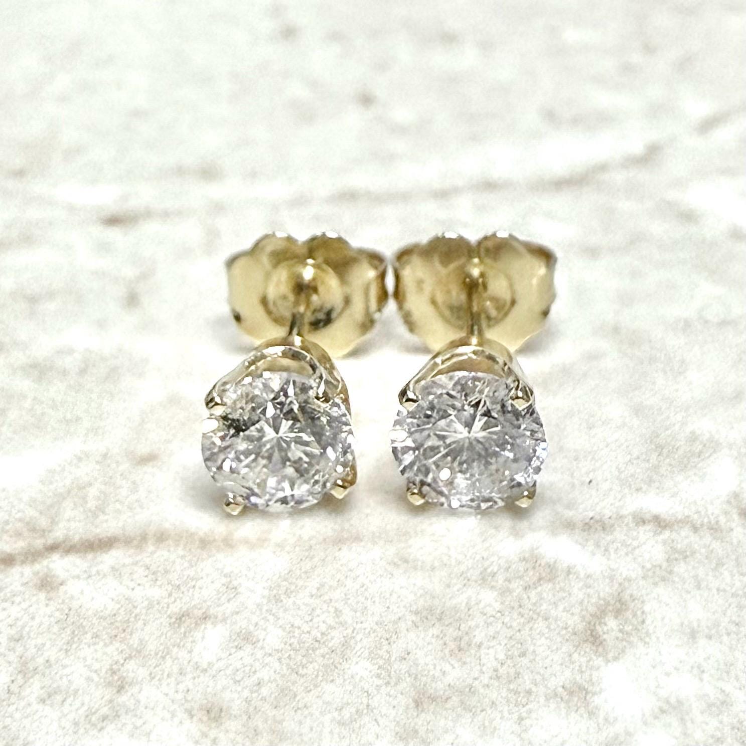 Vintage 14 Karat Yellow Gold 1 CTTW Natural Diamond Stud Earrings - WeilJewelry