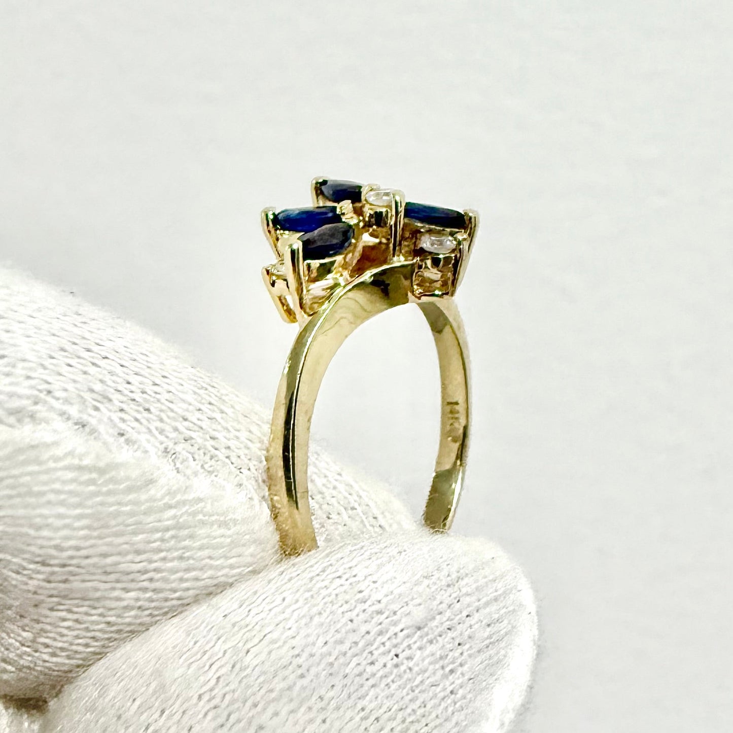 Vintage 14 Karat Yellow Gold Blue Sapphire & Diamond Cocktail Ring - WeilJewelry