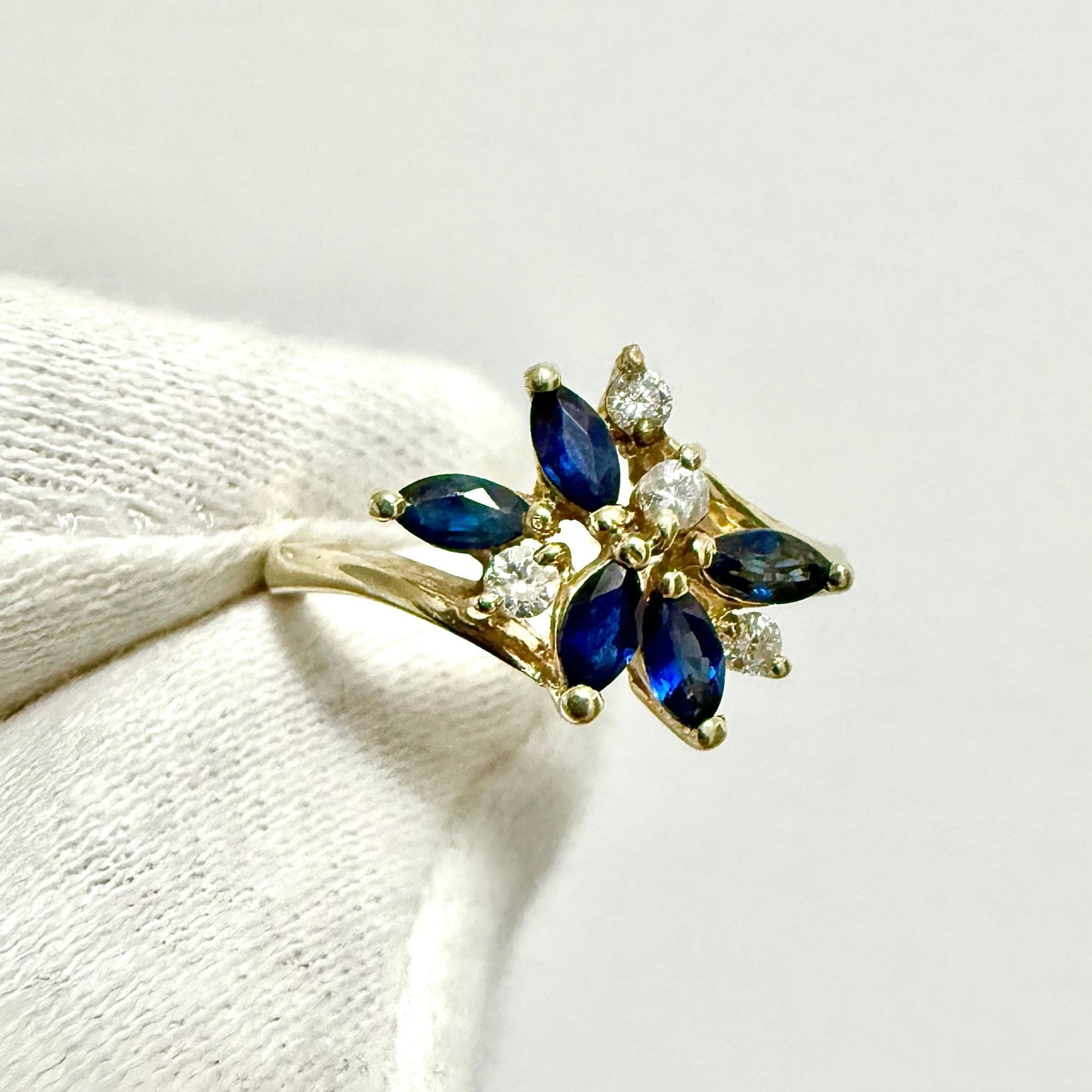 Vintage 14 Karat Yellow Gold Blue Sapphire & Diamond Cocktail Ring - WeilJewelry