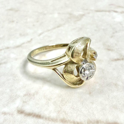 Vintage 14 Karat Yellow Gold Diamond Leaf Cocktail Ring - WeilJewelry