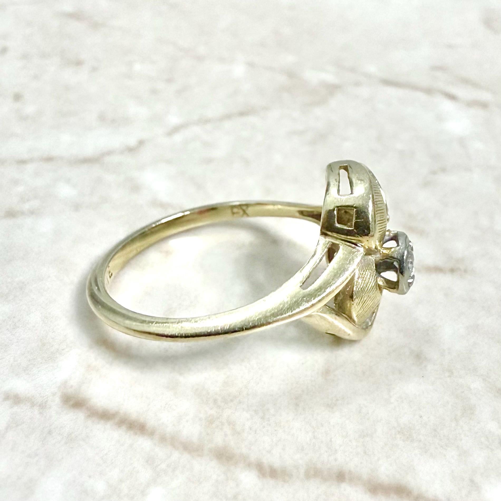 Vintage 14 Karat Yellow Gold Diamond Leaf Cocktail Ring - WeilJewelry