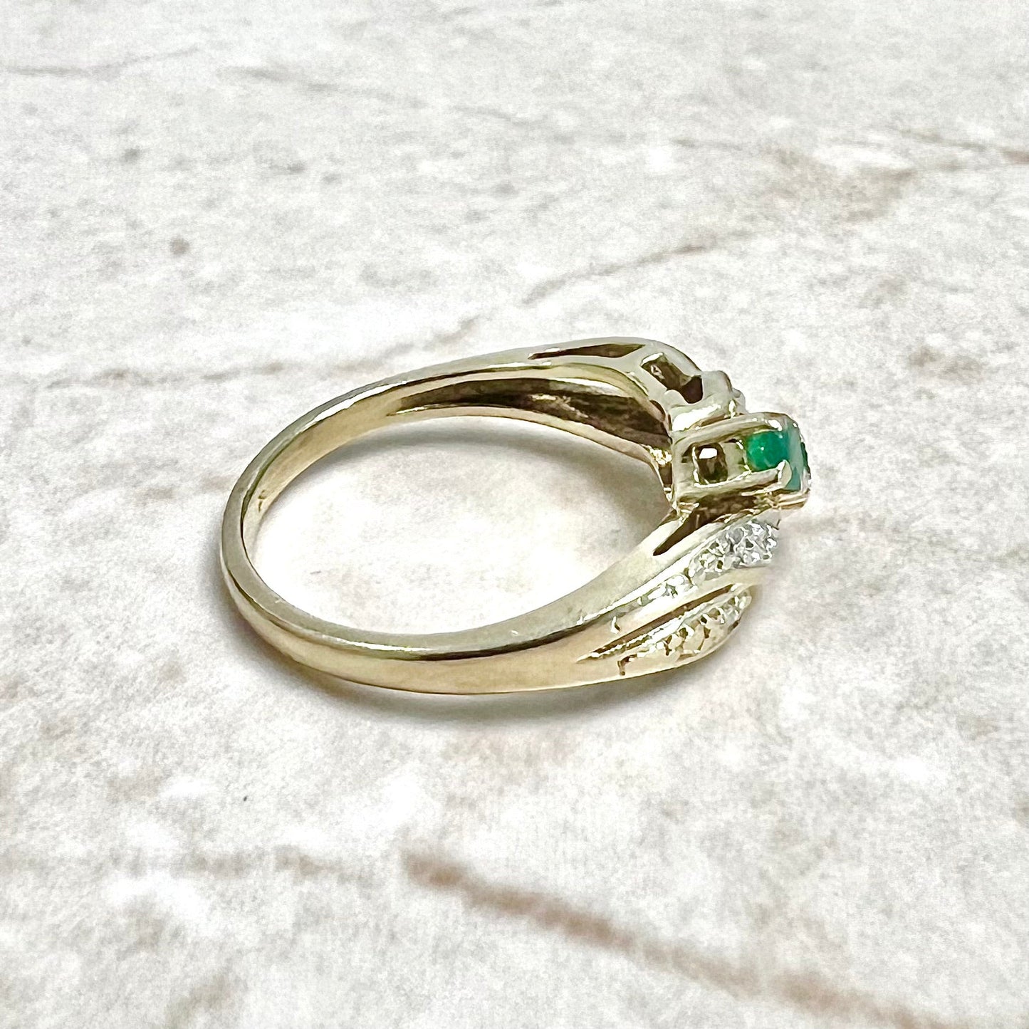 Vintage 14 Karat Yellow Gold Emerald & Diamond Ring - WeilJewelry