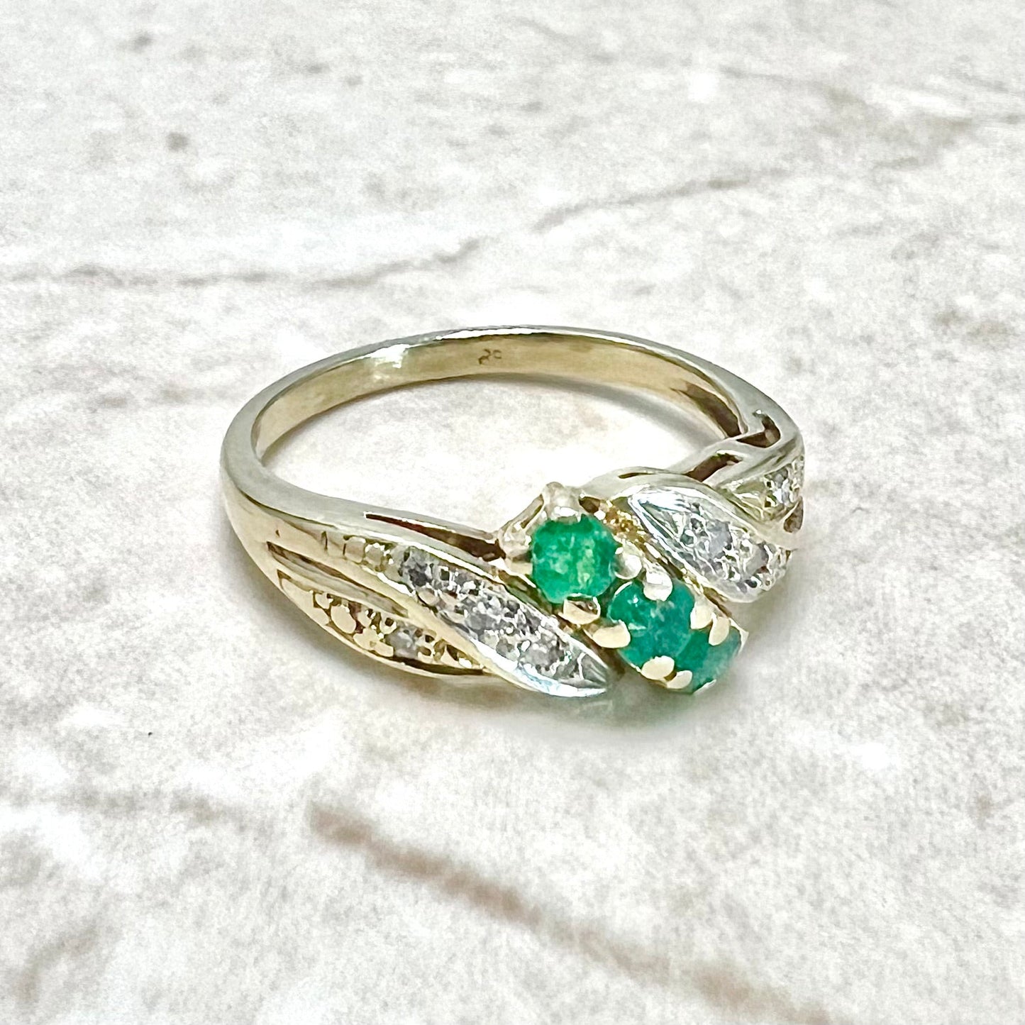 Vintage 14 Karat Yellow Gold Emerald & Diamond Ring - WeilJewelry