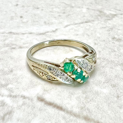 Vintage 14 Karat Yellow Gold Emerald & Diamond Ring - WeilJewelry