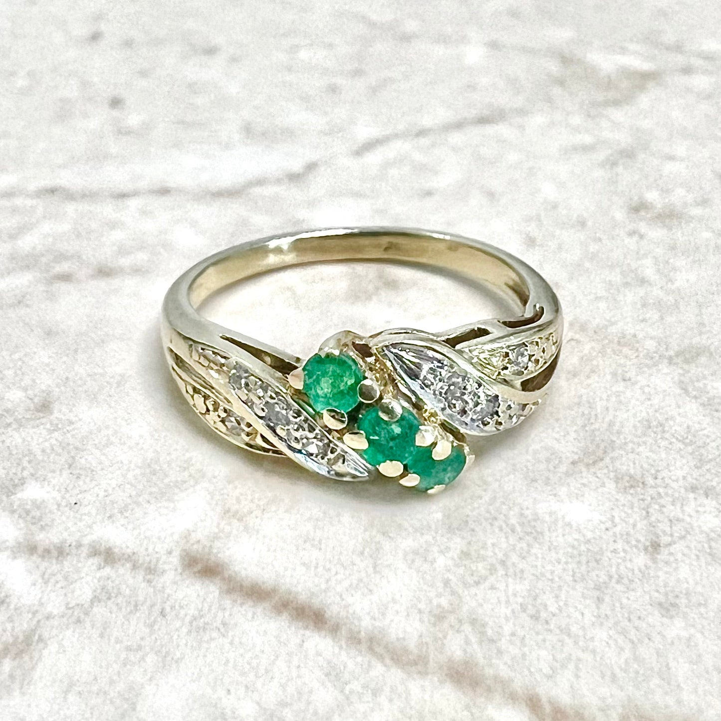 Vintage 14 Karat Yellow Gold Emerald & Diamond Ring - WeilJewelry