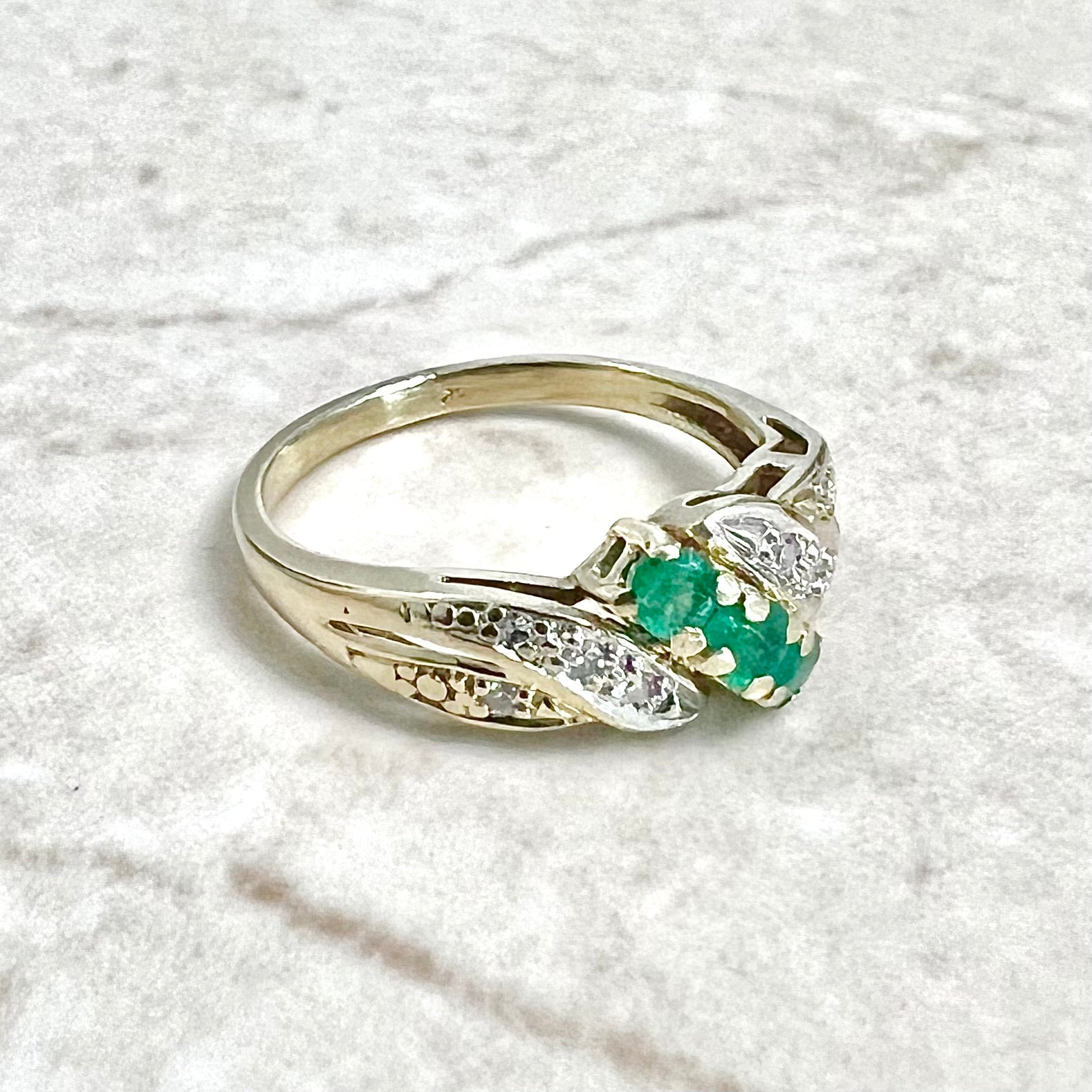 Vintage 14 Karat Yellow Gold Emerald & Diamond Ring - WeilJewelry