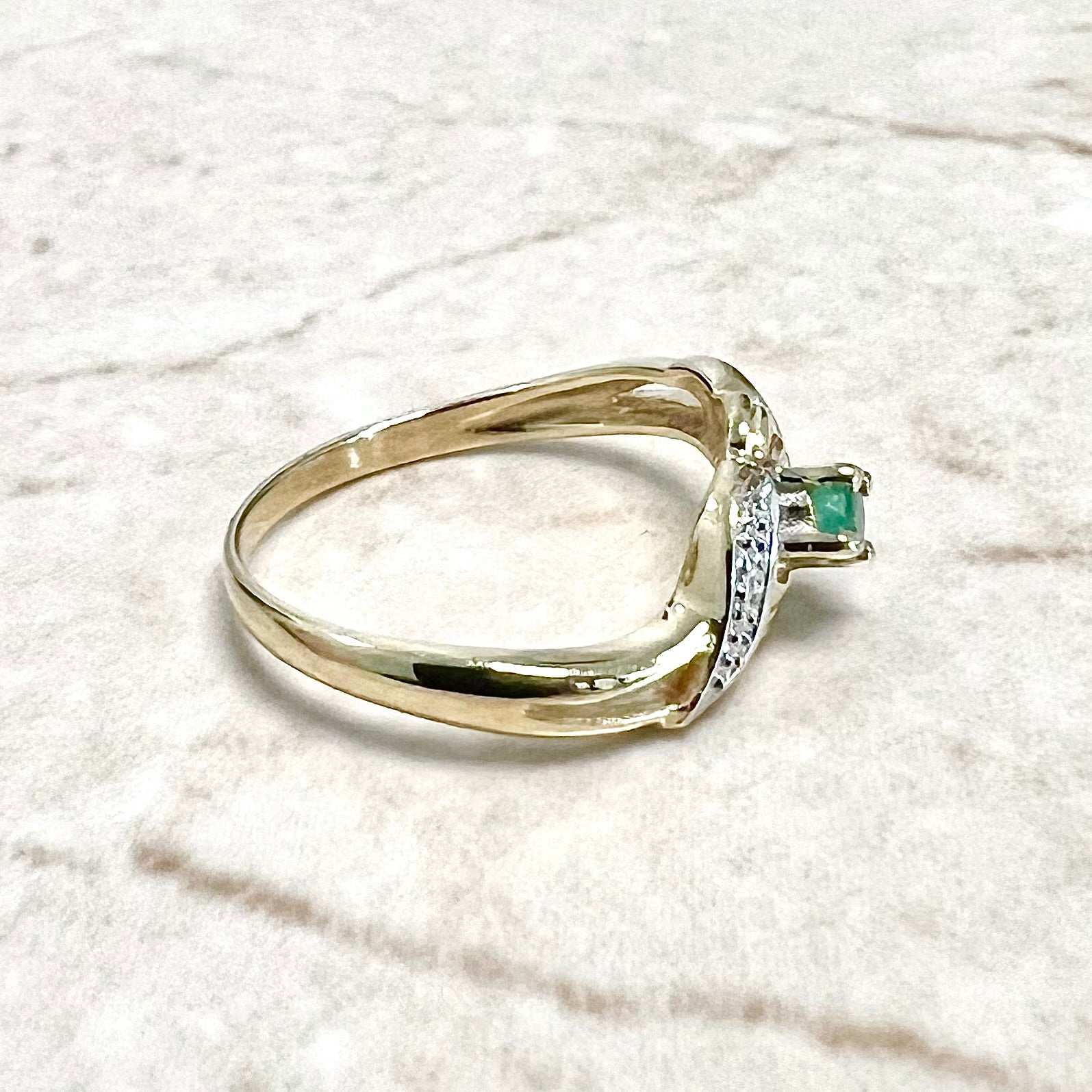 Vintage 14 Karat Yellow Gold Emerald & Diamond Solitaire Ring - WeilJewelry