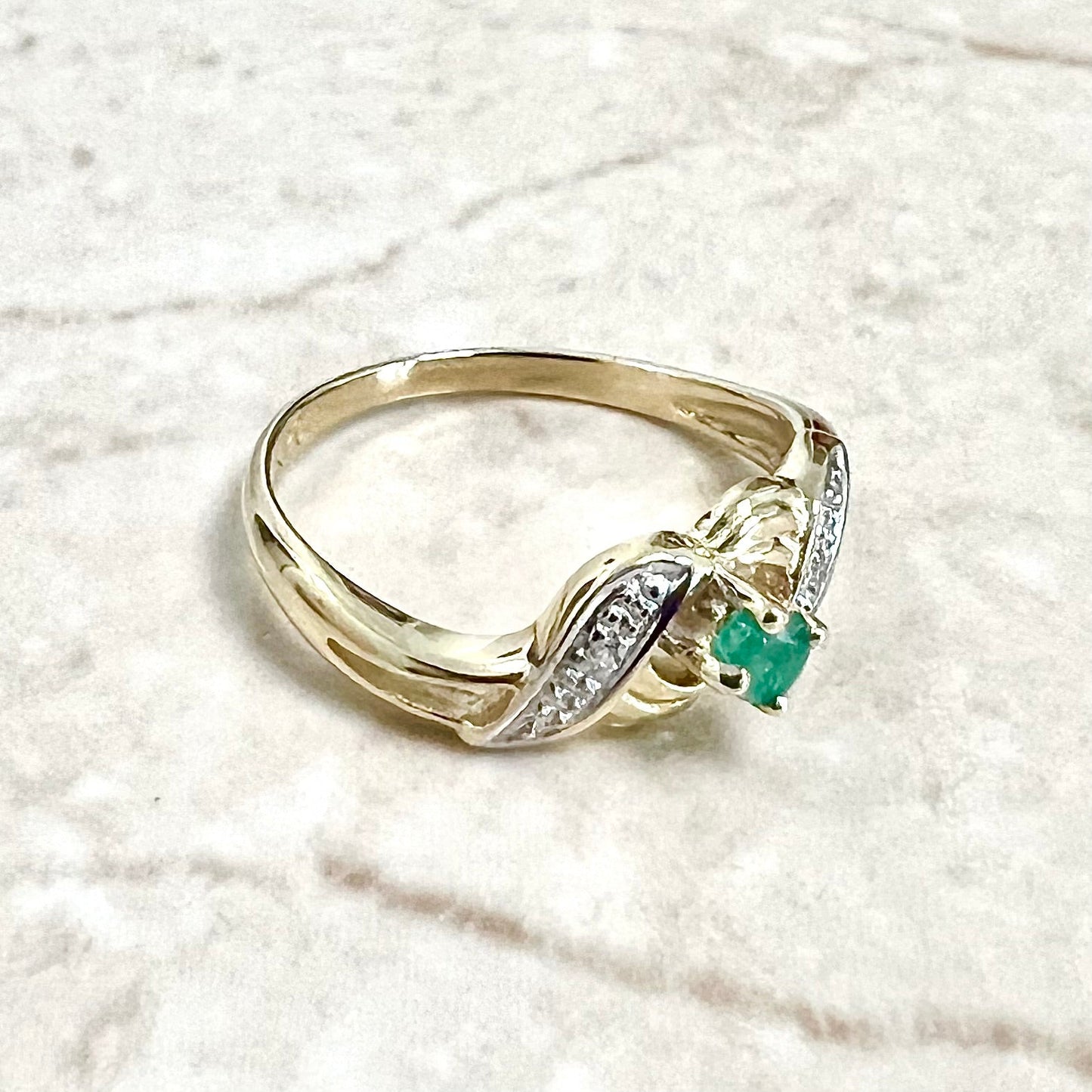 Vintage 14 Karat Yellow Gold Emerald & Diamond Solitaire Ring - WeilJewelry