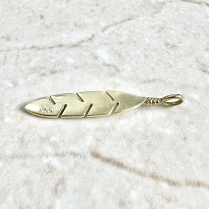 Vintage 14 Karat Yellow Gold Feather Charm Pendant - WeilJewelry