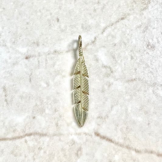 Vintage 14 Karat Yellow Gold Feather Charm Pendant - WeilJewelry