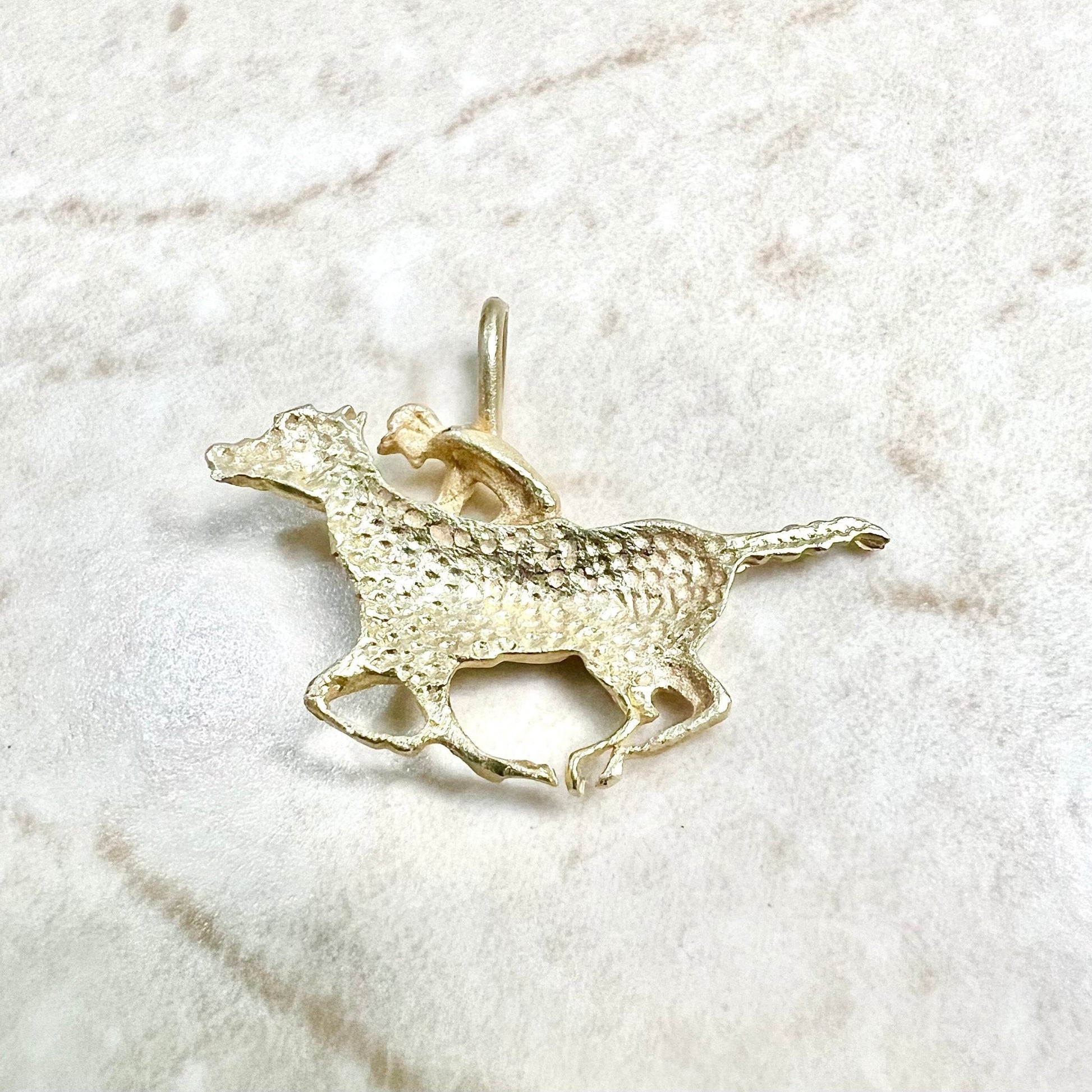 Vintage 14 Karat Yellow Gold Jockey On Horse Charm Pendant - WeilJewelry