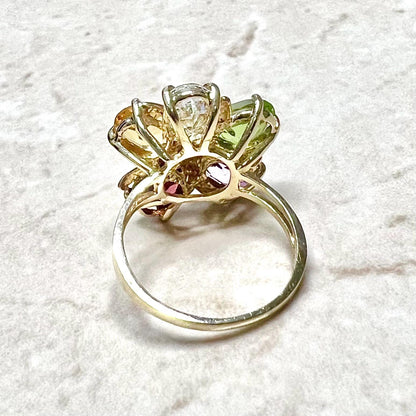 Vintage 14 Karat Yellow Gold Multi Gemstone Flower Ring - WeilJewelry