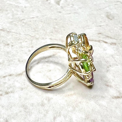 Vintage 14 Karat Yellow Gold Multi Gemstone Flower Ring - WeilJewelry