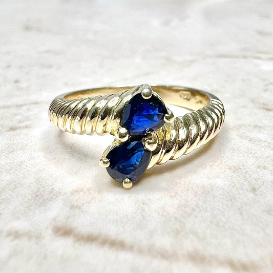 Vintage 14 Karat Yellow Gold Natural Blue Sapphire Toi Et Moi Ring - WeilJewelry