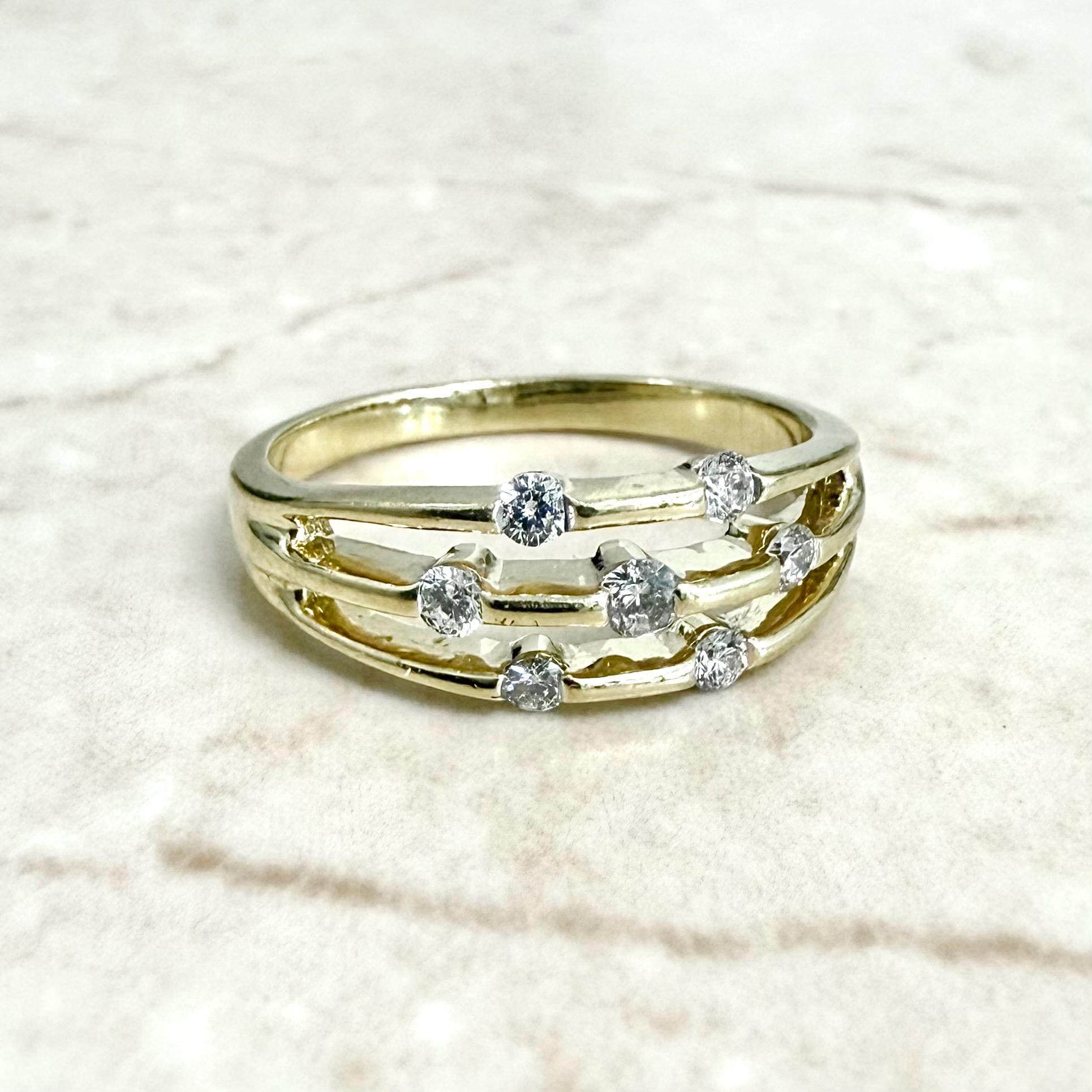 Vintage 14 Karat Yellow Gold Natural Diamond Band Ring - WeilJewelry