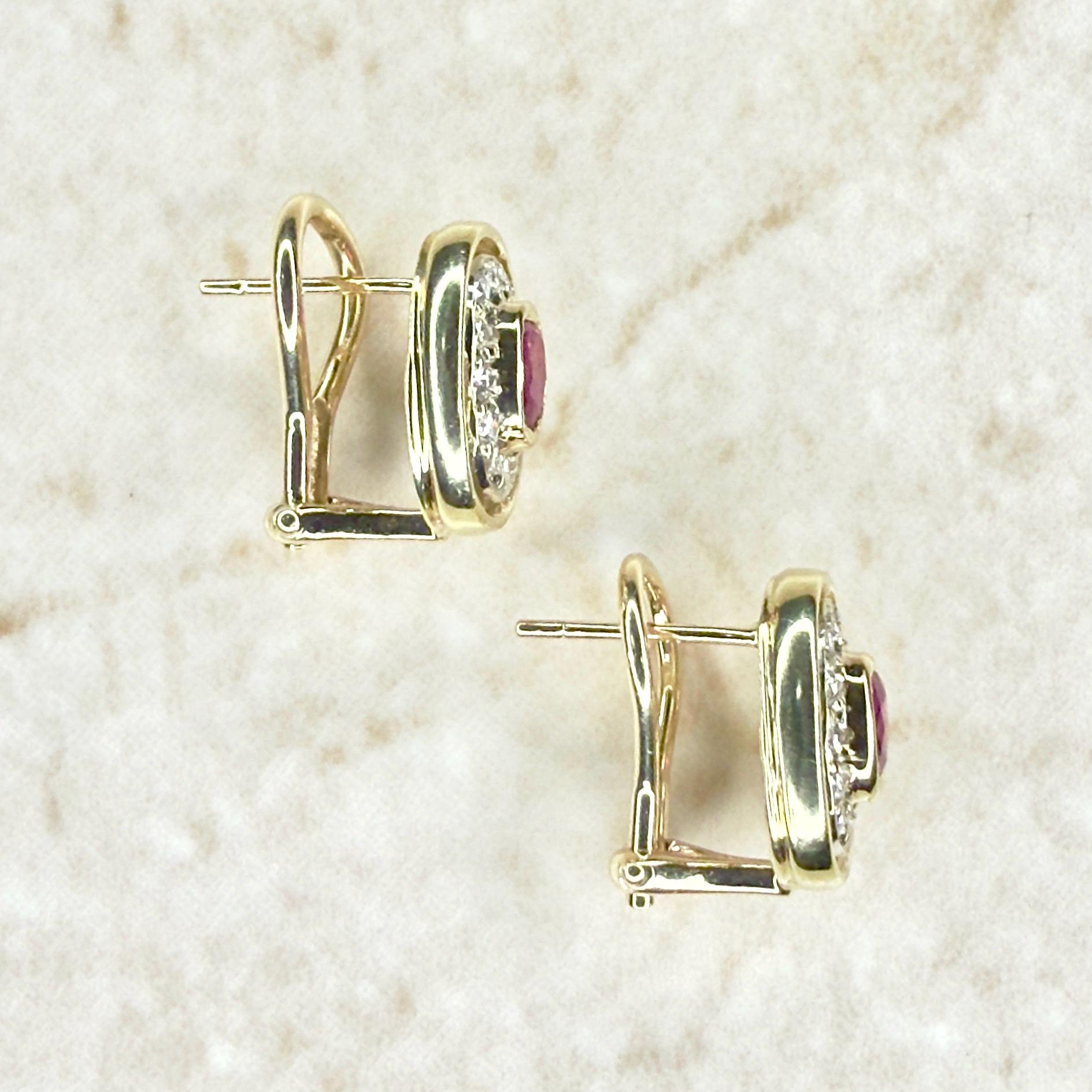 Vintage 14 Karat Yellow Gold Natural Diamond & Ruby Halo Earrings - WeilJewelry