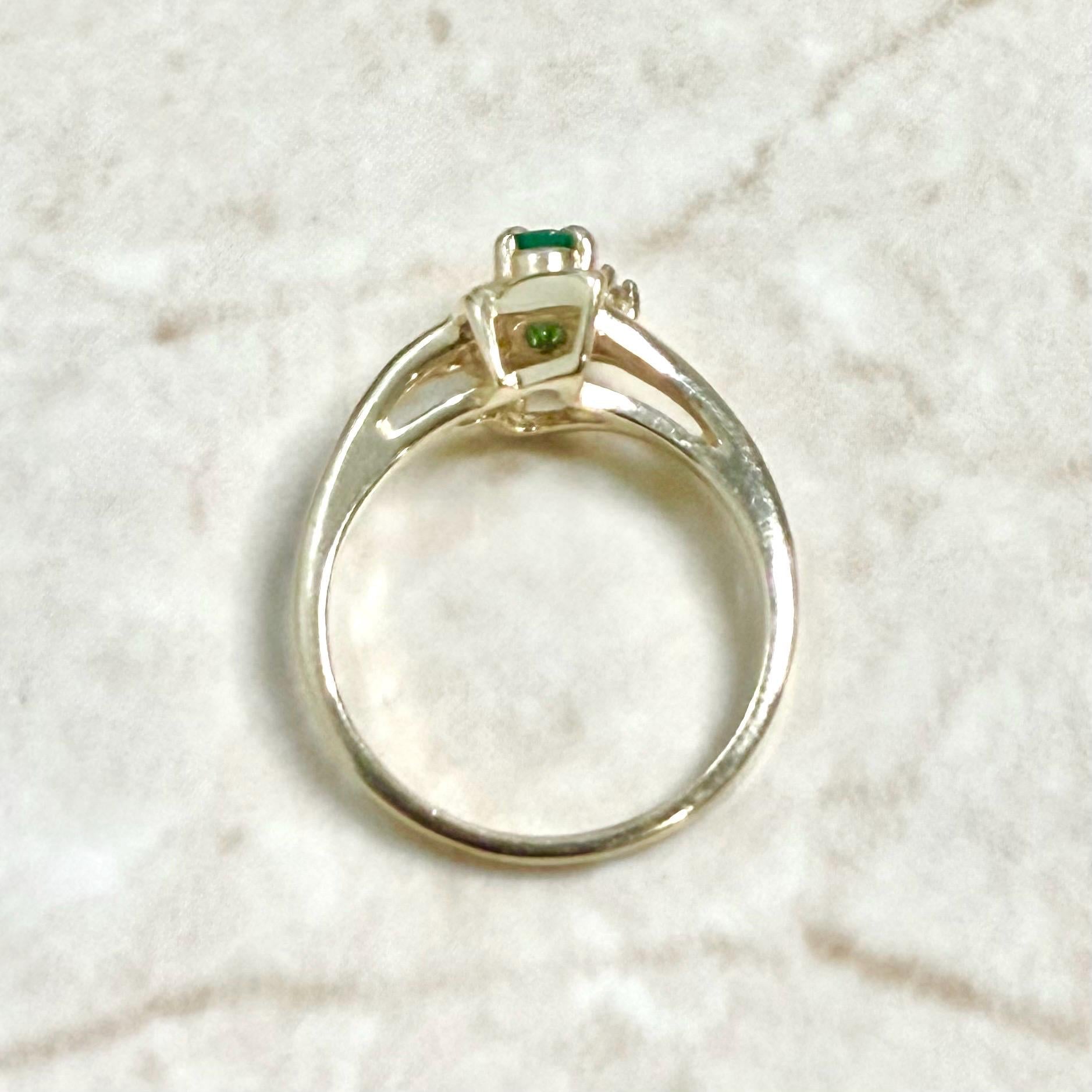 Vintage 14 Karat Yellow Gold Natural Emerald Solitaire Ring With Diamond Accent - WeilJewelry