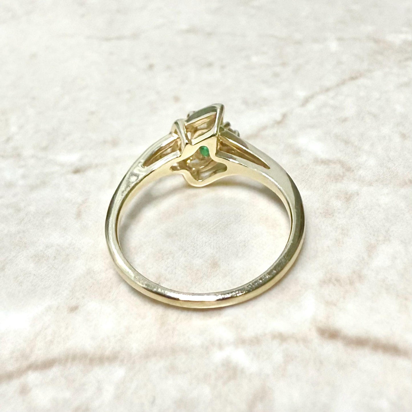 Vintage 14 Karat Yellow Gold Natural Emerald Solitaire Ring With Diamond Accent - WeilJewelry