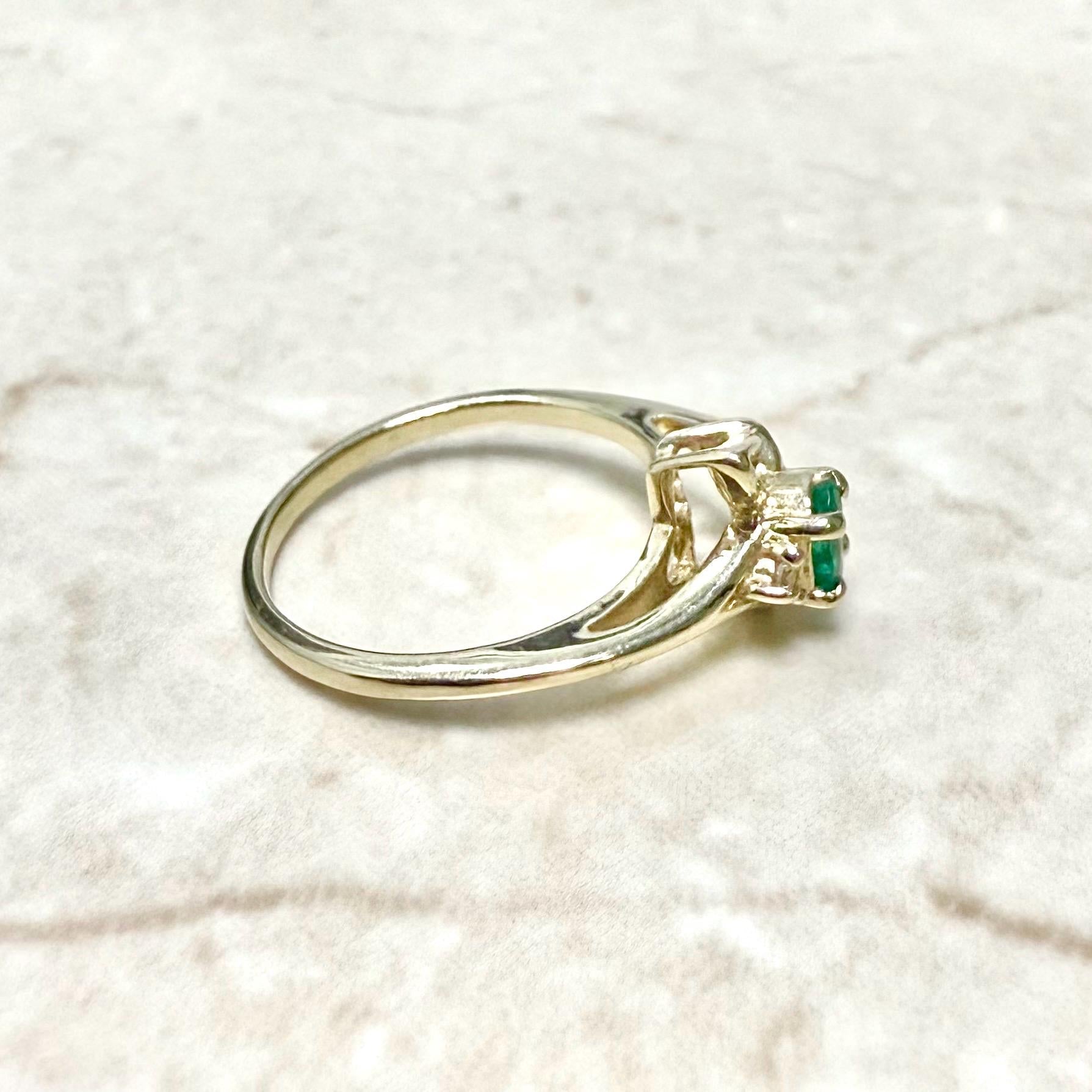 Vintage 14 Karat Yellow Gold Natural Emerald Solitaire Ring With Diamond Accent - WeilJewelry