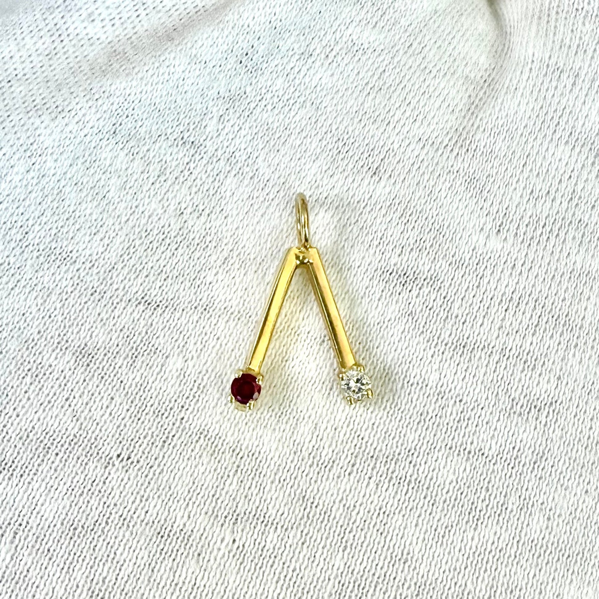 Vintage 14 Karat Yellow Gold Natural Ruby & Diamond Pendant - WeilJewelry