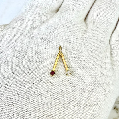 Vintage 14 Karat Yellow Gold Natural Ruby & Diamond Pendant - WeilJewelry
