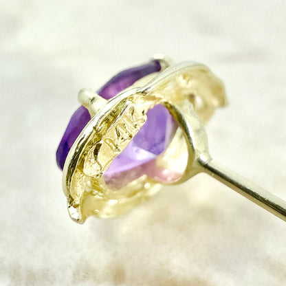 Vintage 14 Karat Yellow Gold Oval Amethyst Stud Earrings - WeilJewelry