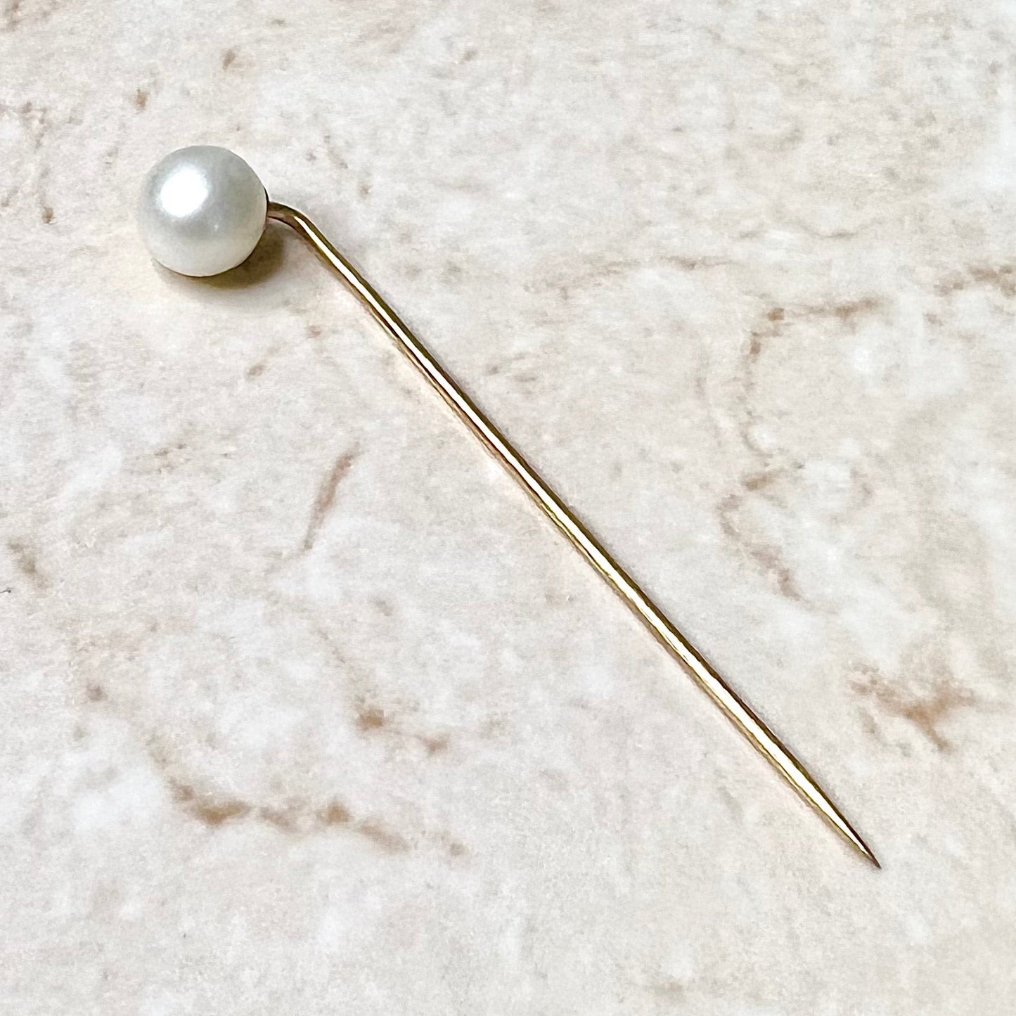 Vintage 14 Karat Yellow Gold White Pearl Stick Pin - WeilJewelry