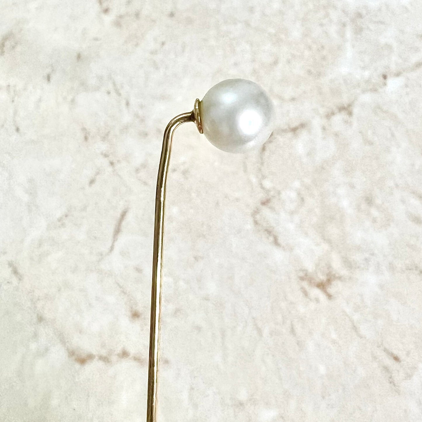 Vintage 14 Karat Yellow Gold White Pearl Stick Pin - WeilJewelry