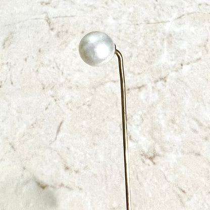 Vintage 14 Karat Yellow Gold White Pearl Stick Pin - WeilJewelry