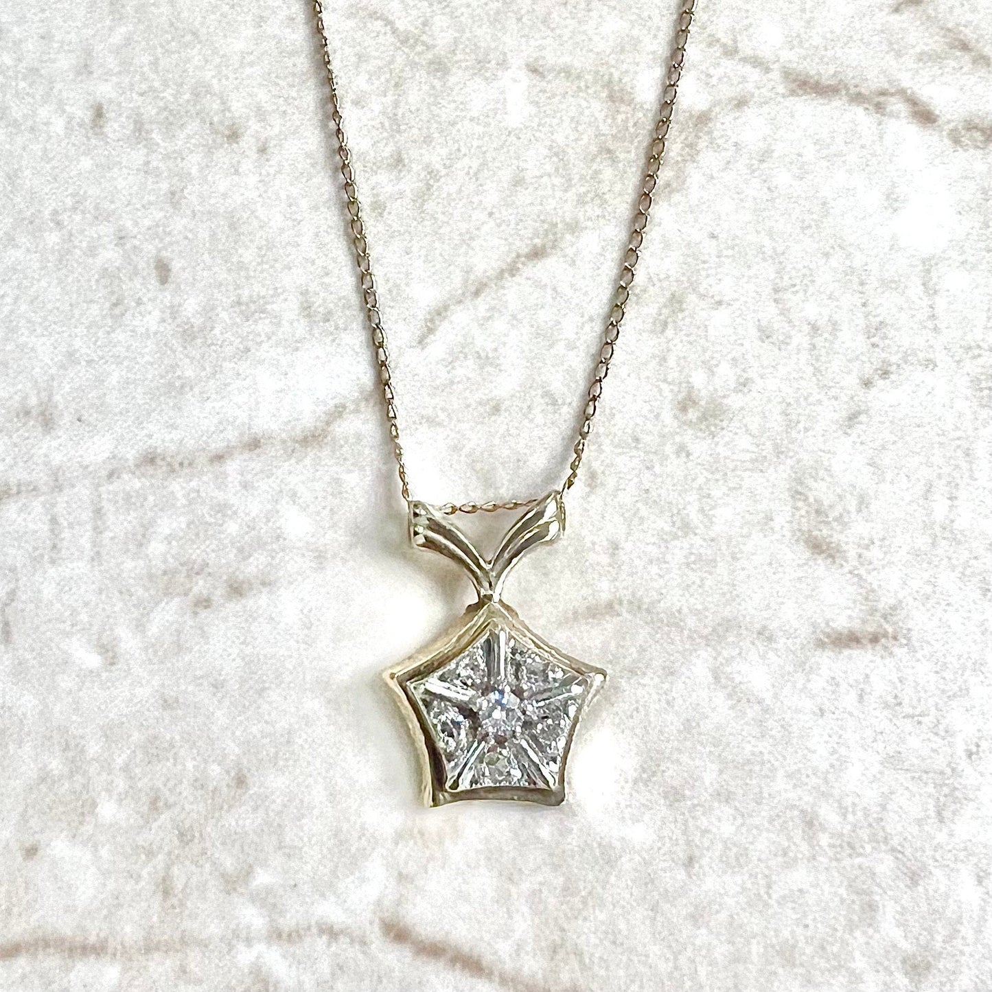 Vintage 14 Karat Yellow & White Gold Diamond Star Pendant Necklace - WeilJewelry