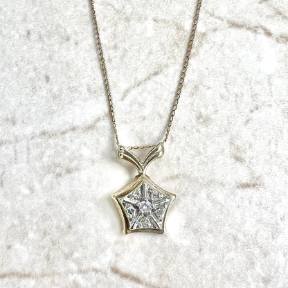 Vintage 14 Karat Yellow & White Gold Diamond Star Pendant Necklace - WeilJewelry