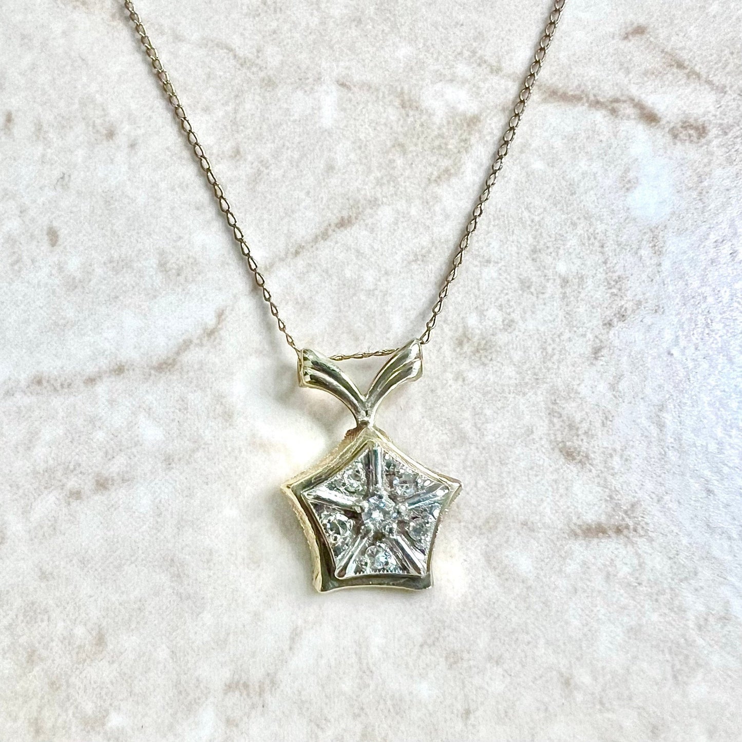 Vintage 14 Karat Yellow & White Gold Diamond Star Pendant Necklace - WeilJewelry