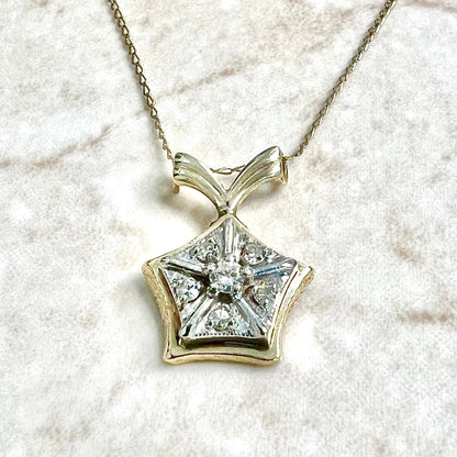 Vintage 14 Karat Yellow & White Gold Diamond Star Pendant Necklace - WeilJewelry