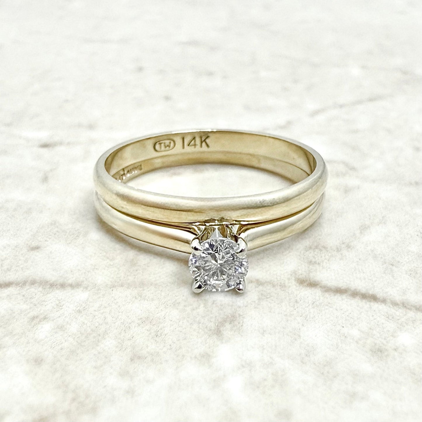 Vintage 14K Gold 0.28 Carat Natural Diamond Engagement Ring Set - WeilJewelry
