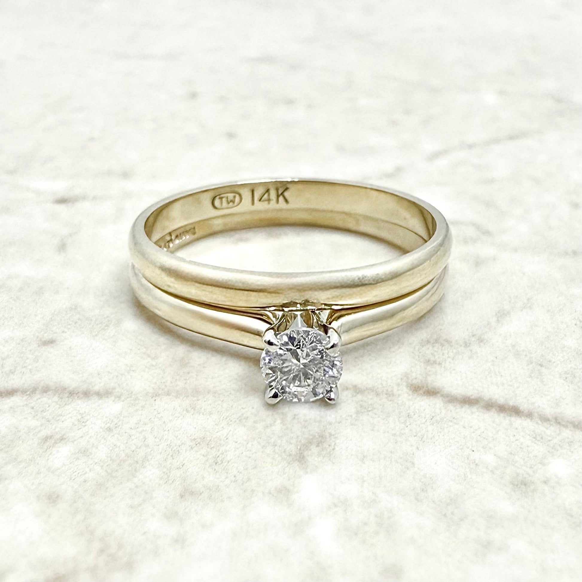 Vintage 14K Gold 0.28 Carat Natural Diamond Engagement Ring Set - WeilJewelry