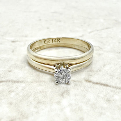 Vintage 14K Gold 0.28 Carat Natural Diamond Engagement Ring Set - WeilJewelry